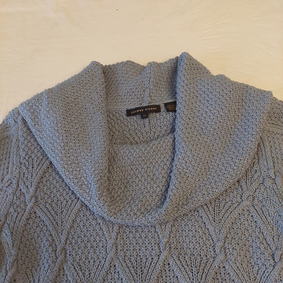 Jeanne Pierre Blue Cowl Neck Cable Waffle Knit Textured Pullover Sweater Size M - Picture 5 of 10